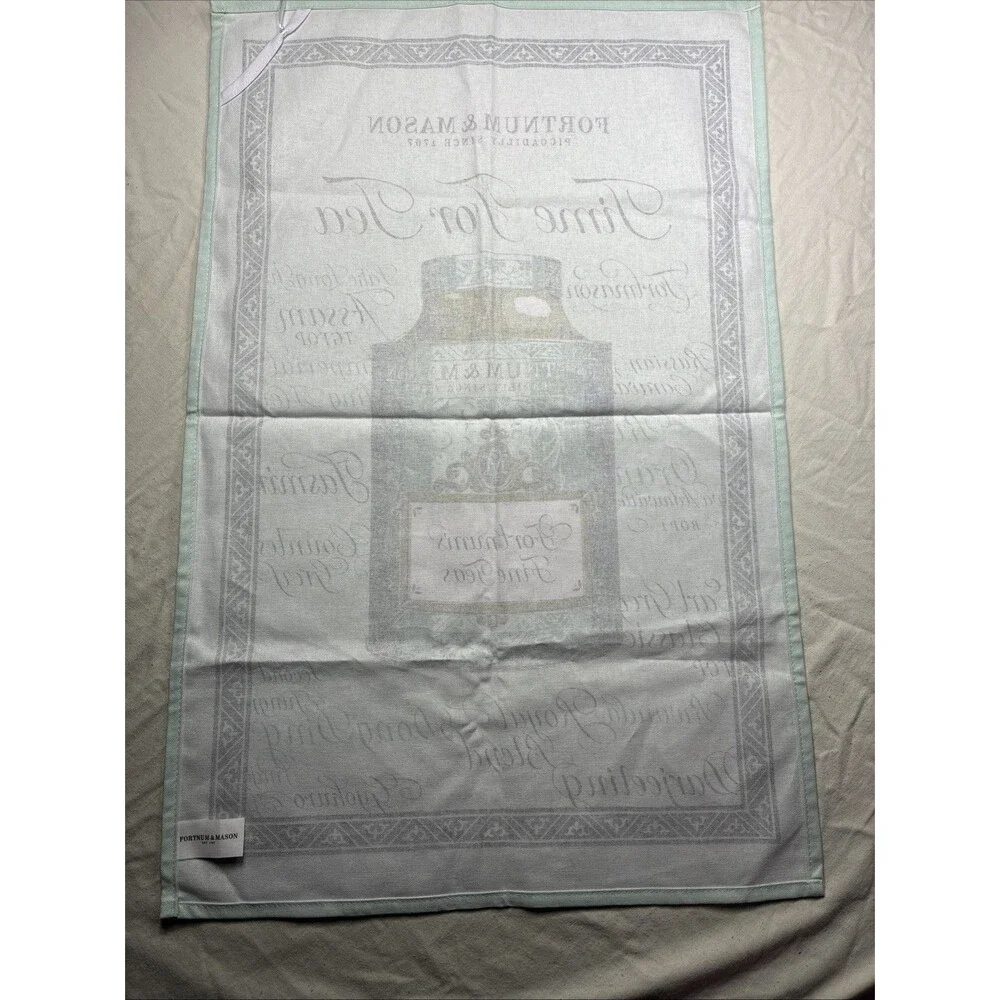 Fortnum & Mason Fine Teas Time For Tea Cotton Tea Towel Eau de Nil UK NWT